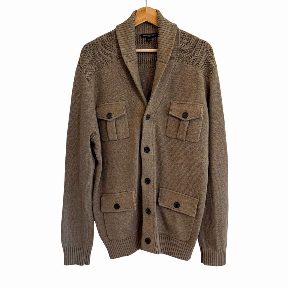 Banana Republic Mens Shawl Collar Cardigan Sweater Size XL Wool Academia Grandpa